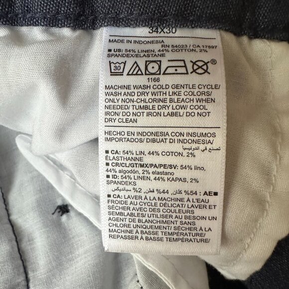 Old Navy Pants Mens 34x28 Mid Rise Linen Blend Slim Chino Navy Blue Preppy - Picture 12 of 13